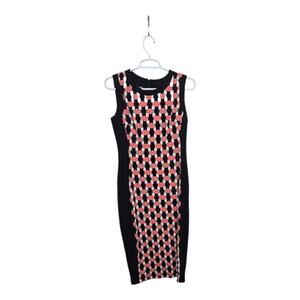 Maggy London Geometric Colorblock Sheath Dress Black Coral Size 6